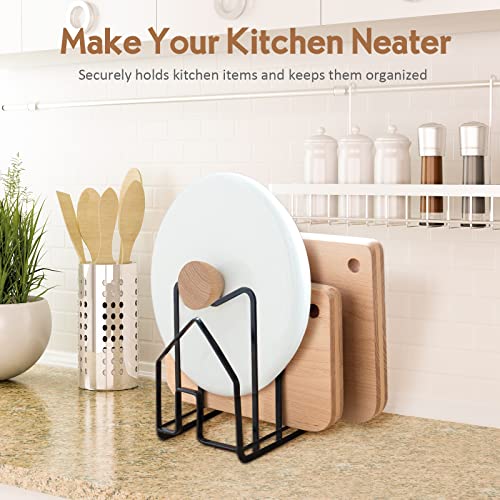 Yummy Sam Pot Pan Lid Organizer Cutting Chopping Boards Rack Pantry Cabinet Stainless Steel Kitchen Counter Cookware Storage Stand Countertop Spoon Dish Rest Holder (Black)