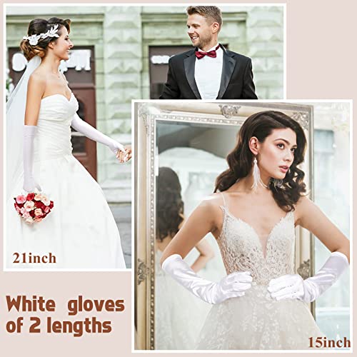 1920s Long Evening Satin Elbow Gloves Opera Gloves Stretch Bridal Wedding Prom Party Costume Accessories Gloves for Women (White, 15 Inch)