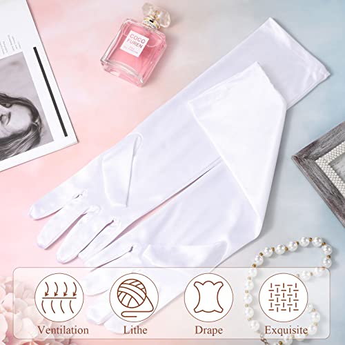 1920s Long Evening Satin Elbow Gloves Opera Gloves Stretch Bridal Wedding Prom Party Costume Accessories Gloves for Women (White, 15 Inch)