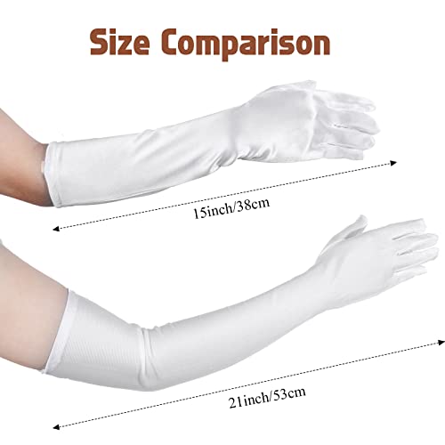 1920s Long Evening Satin Elbow Gloves Opera Gloves Stretch Bridal Wedding Prom Party Costume Accessories Gloves for Women (White, 15 Inch)