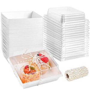 zorrita 50 pack paper charcuterie boxes with clear lids, disposable sandwich boxes square cake box to go food containers for bakery, strawberries, cake slice and cookies (white)