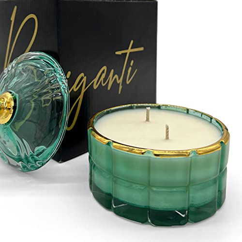 Briganti Natural Soy Wax Scented Candle for Home - Hand Poured Luxury Candle Jar with Lid with Cotton Wicks - Clean Burning Long Lasting Candle in Teal Glass Jar, 6oz (Vanilla Cupcake)