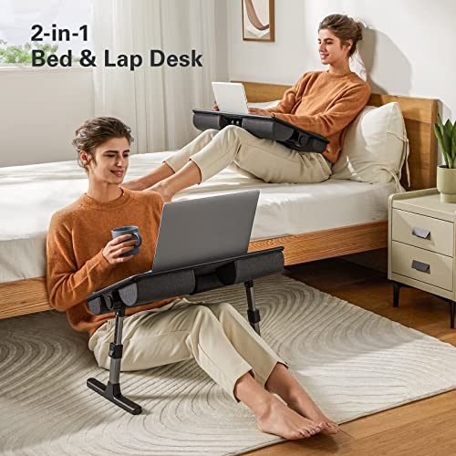 HUANUO Laptop Bed Desk, Computer Lap Tray for Couch Sofa Floor, Foldable Table with Height Adjustment & 35° Adjustable Tilt Angle for Working, Eating, HNLD19