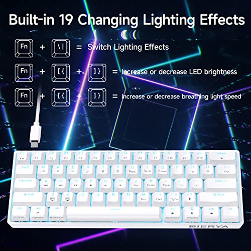 DIERYA DK61SE 60% Mechanical Gaming Keyboard, 61 Keys Anti-Ghosting, LED Backlight, Detachable USB-C, Ultra-Compact Mini Wired Keyboard with Red Linear Switch for Windows Laptop PC Gamer Typist