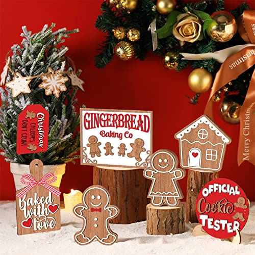 Christmas Tiered Tray Decor Winter Table Wooden Sign Decorations Xmas Tabletop Farmhouse Coffee Signs Ginger Man Snowmen Santa Decor for Christmas Party Home Kitchen Holiday (Classic, 12 Pcs)