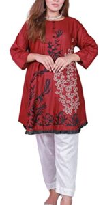ishdeena indian kurtis for women indian style cotton tunics womens tops summer embroidered (small, mehroon)