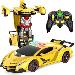 febyhim remote control car, transform robot rc car with one-button transforming 360 degree rotation drifting, 1:18 scale police car ideal xmas and birthday gift toys for 8+ year old boys/girls