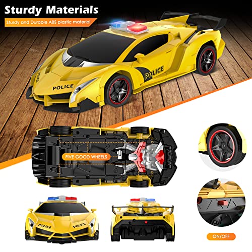 Febyhim Remote Control Car, Transform Robot RC Car with One-Button Transforming 360 Degree Rotation Drifting, 1:18 Scale Police Car Ideal Xmas and Birthday Gift Toys for 8+ Year Old Boys/Girls