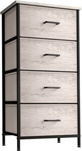 sorbus dresser with 4 faux wood drawers - tall storage unit organizer tower for clothes - bedroom, hallway, living room, closet, & dorm chest furniture - steel frame, wood top, easy pull fabric bins