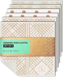 swedish dish cloths, each reusable cellulose dishcloth replaces 15 rolls of paper towels and is more absorbent than a sponge for washing dishes, kitchen, set of six