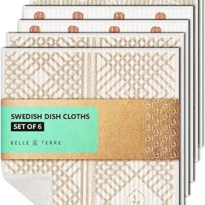 Swedish Dish Cloths, Each Reusable Cellulose Dishcloth Replaces 15 Rolls of Paper Towels and is More Absorbent than a Sponge For Washing Dishes, Kitchen, Set of Six