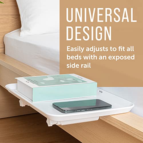 Maplefield Universal Bed Shelf - Clip-On Nightstand - Bedside Caddy for Bed - Great for Bunk Beds, Dorms, Small Spaces, and More - Holds Up to 60 LBS - 12” x 16 [White]