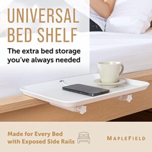 Maplefield Universal Bed Shelf - Clip-On Nightstand - Bedside Caddy for Bed - Great for Bunk Beds, Dorms, Small Spaces, and More - Holds Up to 60 LBS - 12” x 16 [White]