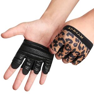 rymnt workout gloves,short micro weight lifting gloves grip pads with full palm protection & extra grip for men women weightlifting,gym,cross training,powerlifting,wods.leopard-medium