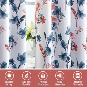 H.VERSAILTEX 100% Blackout Curtains 63 inch Length 2 Panels Set Cattleya Floral Printed Drapes Leah Floral Thermal Curtains for Bedroom with Black Liner Sound Proof Curtains, Stone Blue and Coral