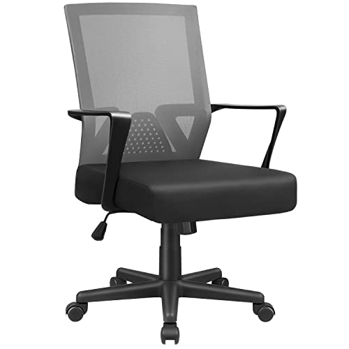 Furmax Office Chair Ergonomic Chair with Lumbar Support, Mid Back Computer Desk Chair Adjustable Height, Mesh Swivel Task Chair Humanized Breathable Chair with Armrests (Grey)