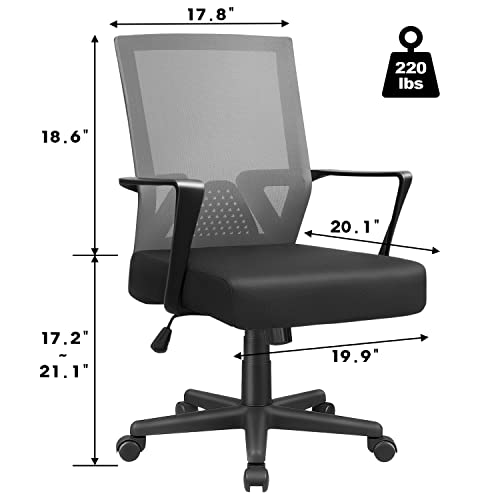 Furmax Office Chair Ergonomic Chair with Lumbar Support, Mid Back Computer Desk Chair Adjustable Height, Mesh Swivel Task Chair Humanized Breathable Chair with Armrests (Grey)