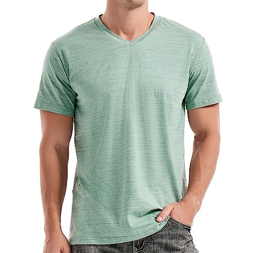 KLIEGOU Men's V Neck T Shirts - Casual Stylish Fitted Tees for Men Light Green-Grey XXXL