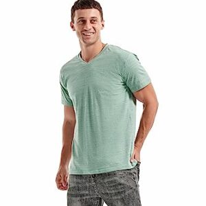 KLIEGOU Men's V Neck T Shirts - Casual Stylish Fitted Tees for Men Light Green-Grey XXXL