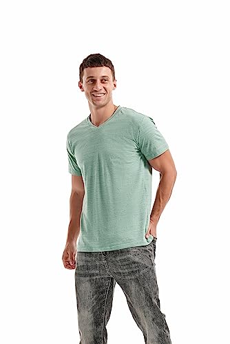 KLIEGOU Men's V Neck T Shirts - Casual Stylish Fitted Tees for Men Light Green-Grey XXXL