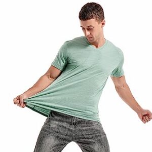 KLIEGOU Men's V Neck T Shirts - Casual Stylish Fitted Tees for Men Light Green-Grey XXXL