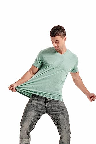 KLIEGOU Men's V Neck T Shirts - Casual Stylish Fitted Tees for Men Light Green-Grey XXXL