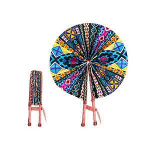 handmade in ghana colorful ankara african print handheld bolga folding fan with leather handles handheld african fabric folding fan (multi 1)