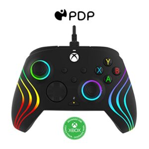 pdp afterglow wave wired led controller for xbox series x|s/xbox one/pc, rgb lights, customizable/app supported - black