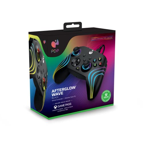 PDP Afterglow Wave Wired LED Controller for Xbox Series X|S/Xbox One/PC, RGB Lights, Customizable/App Supported - Black