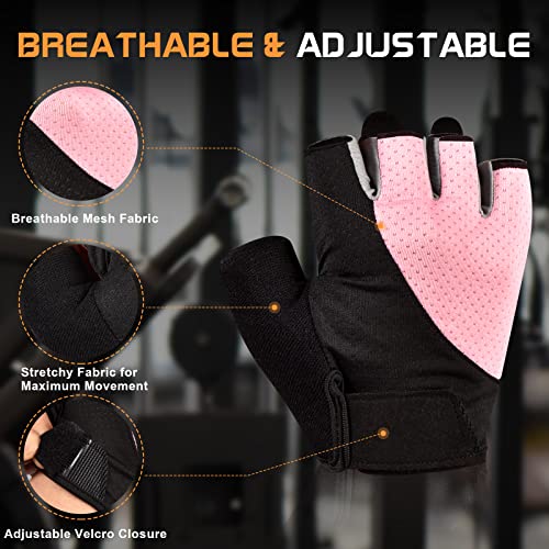 Sunnex Gym Gloves for Women, Workout Gloves Women, Fingerless Gloves for Weightlifting, Lightweight Breathable Fitness Gloves, Sports Gloves for Training Lifting Weight Cycling Climbing Rowing