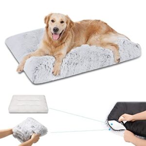 dog bed, 41 "x 27 ", plush non-slip dog beds for large dogs, washable dog beds easy removal and installation with waterproof lining, dog crate bed for small, medium, large, extra large pets.…