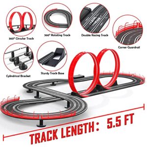 Race Track Toys for Boys Age 8-12 with 2 Loop, 4 Race Cars 1:43 Scale with Headlights, Battery Operated Slot Car Race Track Set, 2 Controllers, Lap Counter, 2 Player Game, Gift for Kids 6+ Year Old