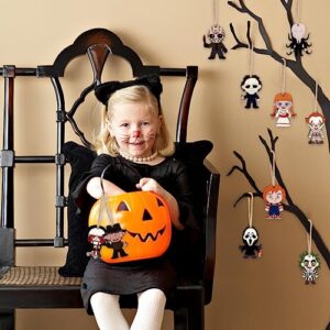 Halloween Decorations - Halloween Ornaments for Tree - Pack of 10 Wooden Hanging Horror Movie Ornaments for Halloween/Xmas Trees - Mini Halloween Tree Decorations