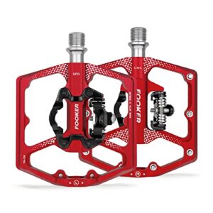 fooker mtb mountain bike pedals, dual function flat and pedal,3 sealed bearing flat platform compatible with clipless pedal aluminum 9/16" pedals with cleats for road mountain bmx mtb