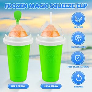 Slushy Maker Cup, TIK TOK Magic Quick Frozen Smoothies Cup, Portable Double Layer Slushy Maker Cup, Slushie Machine with Straw and Spoon, Ice Cream Maker for Kids and Family(Green)