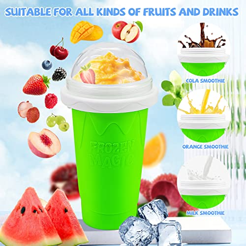 Slushy Maker Cup, TIK TOK Magic Quick Frozen Smoothies Cup, Portable Double Layer Slushy Maker Cup, Slushie Machine with Straw and Spoon, Ice Cream Maker for Kids and Family(Green)