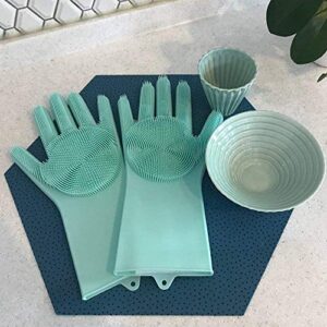 Silicone Dishwashing Gloves, Reusable Rubber Scrubbing Gloves for Dishes,Sponge Wash Cleaning Gloves with Scrubbers for Housework, Bathroom, Kitchen, Car, Pets. 1Pair (13.6" Large) (green)