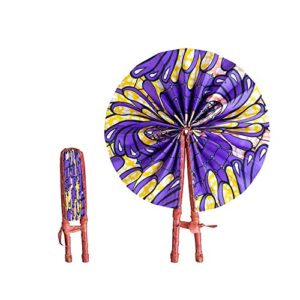 handmade in ghana colorful ankara african print handheld bolga folding fan with leather handles handheld african fabric folding fan (multi 8)