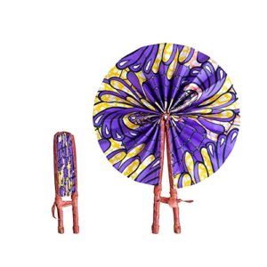 Handmade in Ghana Colorful Ankara African Print Handheld Bolga Folding Fan With Leather Handles Handheld African Fabric Folding Fan (Multi 8)