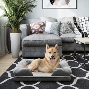 classic brands ruff n' roo small waterproof bolster cotton and memory foam dog bed with non-slip bottom, grey