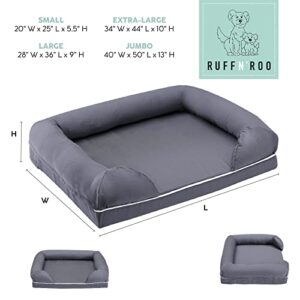 Classic Brands Ruff n' Roo Small Waterproof Bolster Cotton and Memory Foam Dog Bed with Non-Slip Bottom, Grey