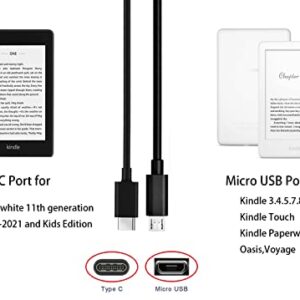 6Ft Fast Charger Fit for Kindle E-Reader 2 3 4 5 6 7 8 9 10 11,All Kindle Paperwhite,Oasis,Voyage,Kindle Touch,DX,Keyboard,Kids Edition(with 6Ft Micro USB & USB C)