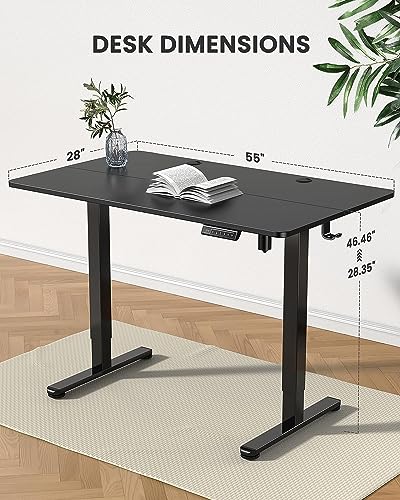 ErGear Height Adjustable Electric Standing Desk, 55 x 28 Inches Sit Stand up Desk, Memory Computer Home Office Desk (Black)