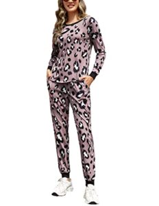 ekouaer pajamas womens cotton knit lounge set long sleeve top and pants 2 piece loungewear outfits with pockets
