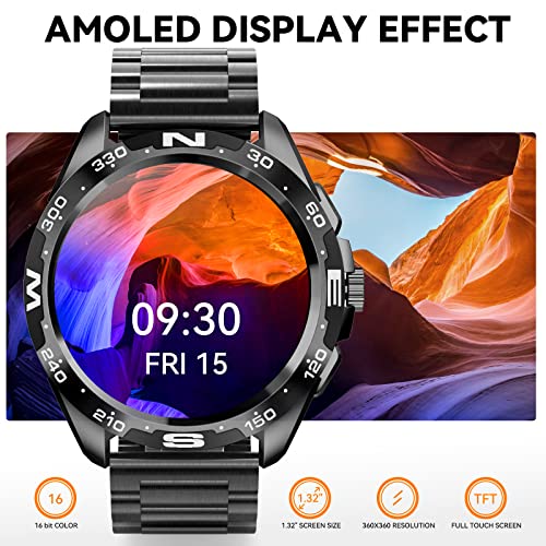 Military Smart Watch for Men Outdoor Waterproof Tactical Smartwatch Bluetooth Dail Calls Speaker 1.3'' HD Touch Screen Fitness Tracker Watch Compatible with iPhone Samsung