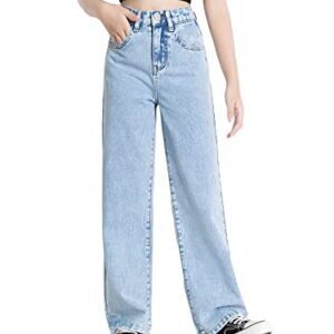 Romwe Girl's Vintage High Waisted Straight Leg Jeans Regular Fit Denim Pants Light Blue Light Wash 160