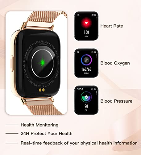 Lefitus Smart Watches for Women (Answer/Make Calls) 1.7" Touchscreen Fitness Tracker with Heart Rate Monitor Pedometer Smartwatch for Android and iOS Phones with Stainless Steel Band Waterproof