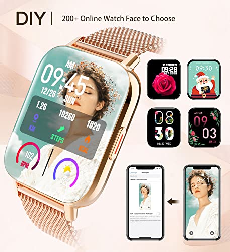 Lefitus Smart Watches for Women (Answer/Make Calls) 1.7" Touchscreen Fitness Tracker with Heart Rate Monitor Pedometer Smartwatch for Android and iOS Phones with Stainless Steel Band Waterproof