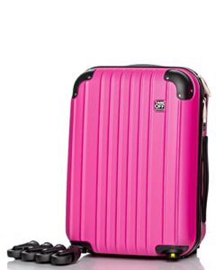 take off luggage 18 inch hardshell carry on suitcase that converts into underseater luggage with removable spinner wheels for airline personal item use requirements, 18 x 14 x 8 inches - hot pink