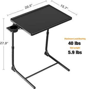 TV Tray Table, Allpop Adjustable TV Dinner Tray for Eating, Folding Laptop Table with 6 Heights & 3 Tilt Angles, Cup Holder for Bed & Sofa, Black